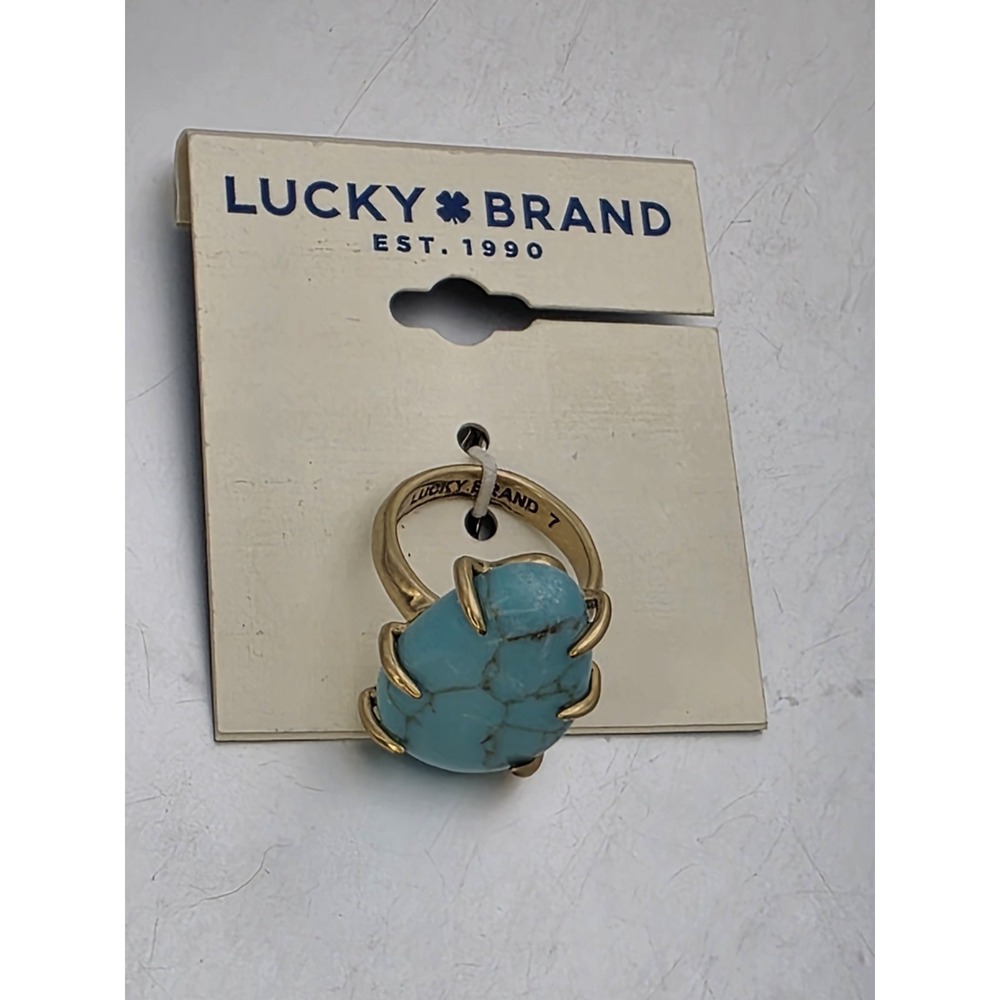 New! LUCKY BRAND Howlite Ring Blue Statement Gold Tone Size 7 MSRP $39 FREE $HIP